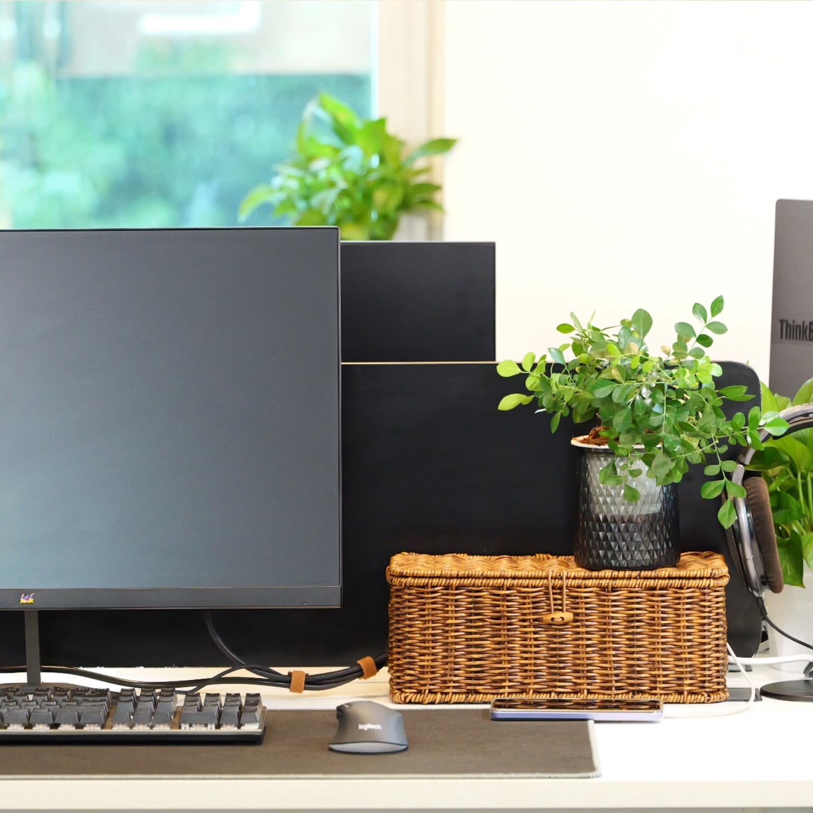 Rattan Wire Storage Box  Handmade Cord Organizer For Desk Hider Outlet Covers Proofing Power Strip Tv Pc Router Under Cable Management