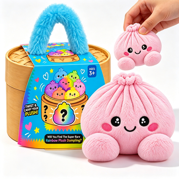 2026 Plush Dumpling Squishy Mystery, Stuffed Dumpling Squishies Plushies Fidget Toy, Simulated Steamer & Fuzzy Handle, Christmas Surprise Stress Relief Collectible Toy Pink