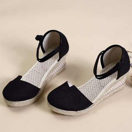 

Homadles Woman Summer Sandals- Buckle Casual Pointed-toe Wedge Casual Sandal Black Size 7.5
