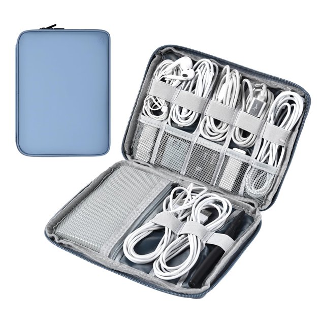 Funda de viaje impermeable de piel Miloocul, organizador de cables, gris y azul