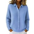 thumbnail image 2 of Women Lapel Shirt Full Front Single Row Button Long Sleeve Loose Fit Knit Cardigan Sweater L, 2 of 7