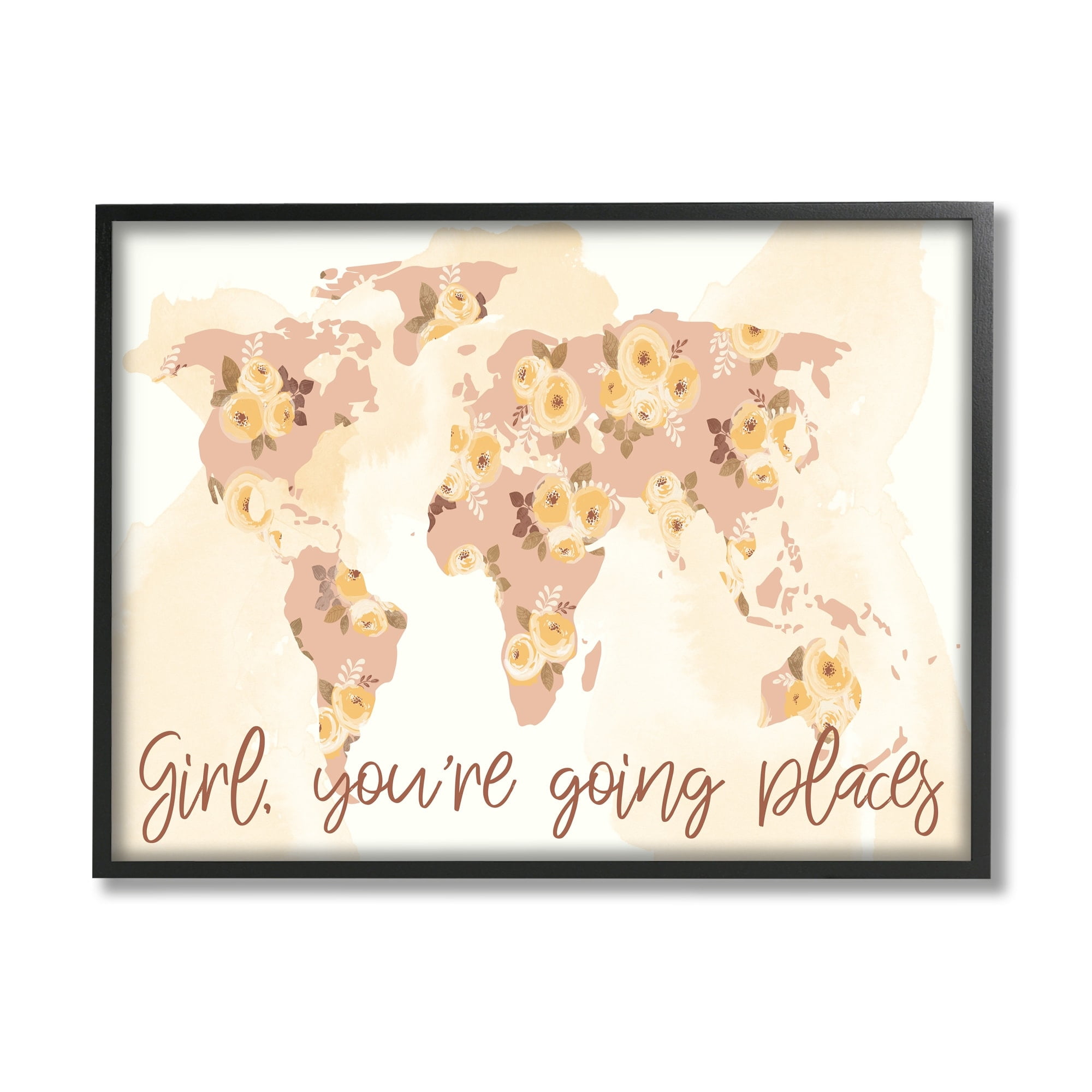 Stupell Industries Girl You're Going Places Yellow Flower Blossom Map,14 x 11, Design by Jennifer Ellory