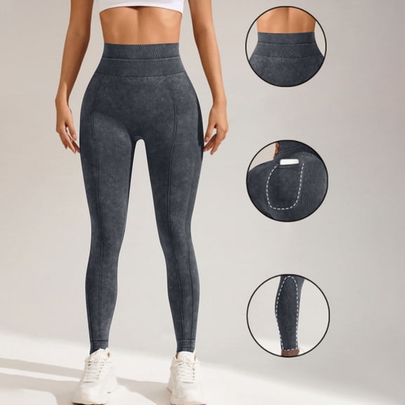 AUNVITO Women's Sports Leggings with Pockets High-Waist Tummy Control Yoga Running Workout Quick-Dry Moisture-Wicking