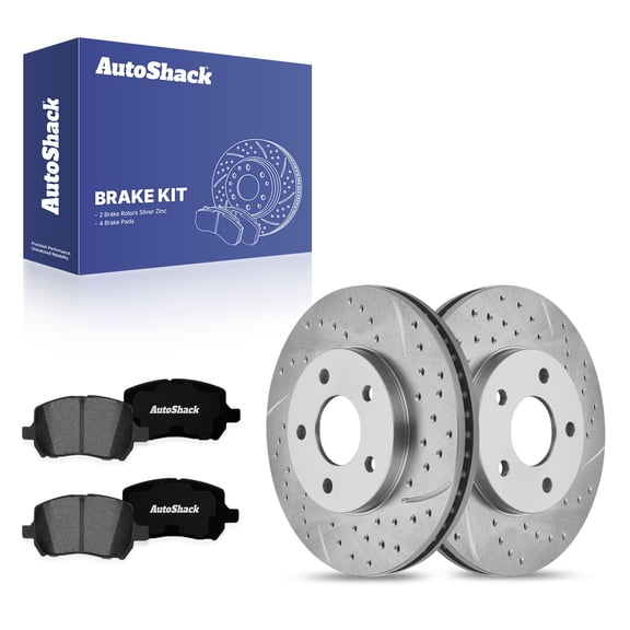 AutoShack Front Vented Drilled & Slotted Silver Zinc Coated Brake Rotors   Premium Ceramic Pads 6-PC Brake Kit Replacement for 2006-2011 Chevrolet HHR SilverShield Pro 10.85" (275.7 mm)