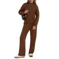thumbnail image 3 of Women'S 2 Piece Sets Sweatshirt Casual Travel Outfits Lounge Wide Leg Tracksuit Cozy Sweatsuits Fashion Coffee XL, 3 of 7