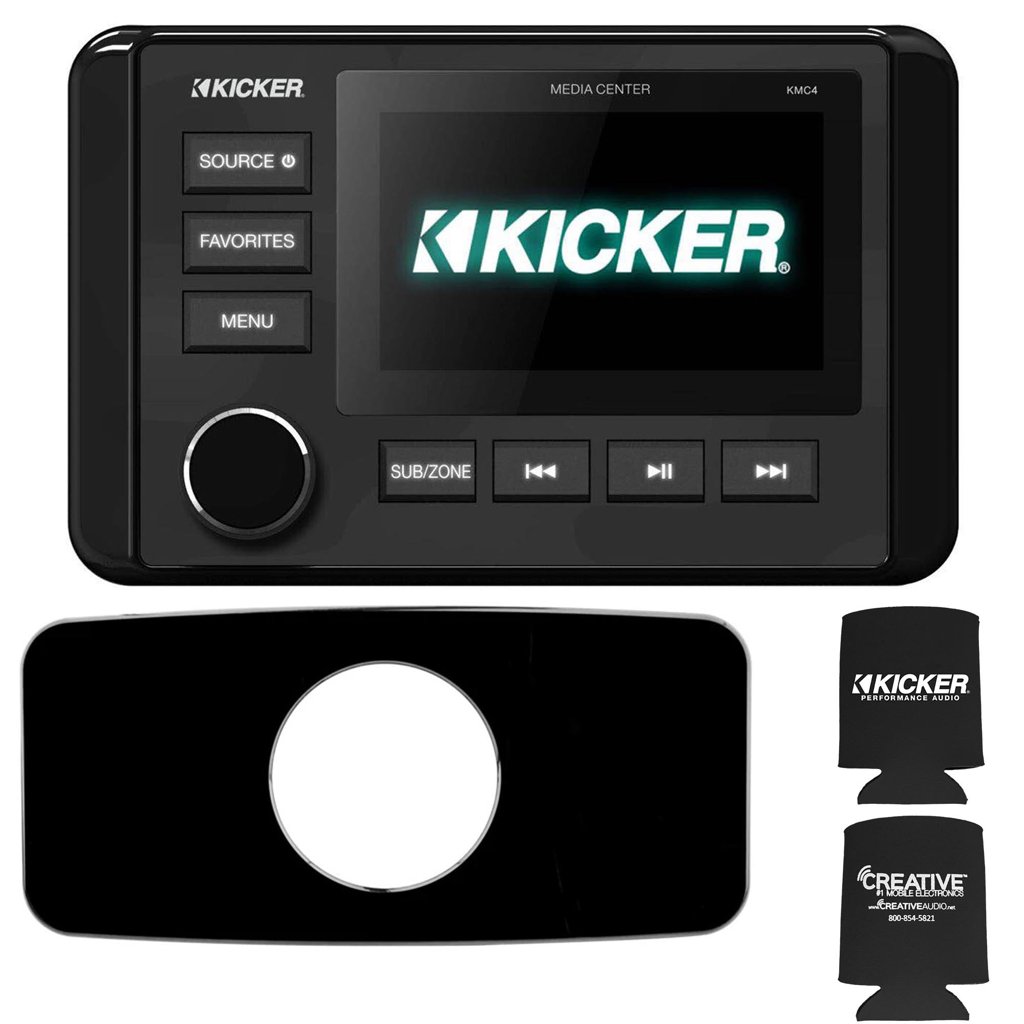 Kicker KMC4 Waterproof Radio With Stinger Marine SEADASH3B Universal Marine 3" Radio Dash Kit