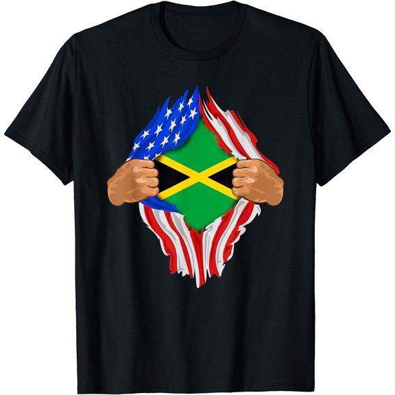 Womens Jamaican Blood Inside Me T-Shirt Jamaica Flag Gift Casual Short Sleeve Tops Black Large