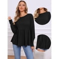 thumbnail image 2 of DARING DIVA Women's Waffle Knit Top Long Sleeve Babydoll Peplum Blouses XL Black, 2 of 6
