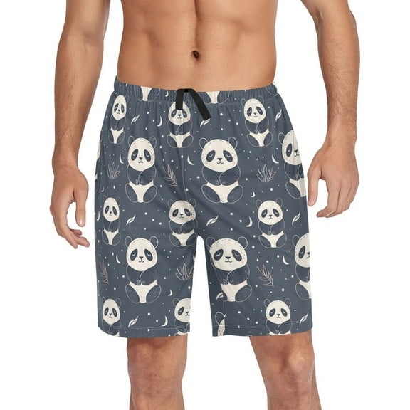 Men's Pajama Shorts Bottoms with Pockets Soft Lightweight Lounge Sleep Wear Cartoon Sitting Panda