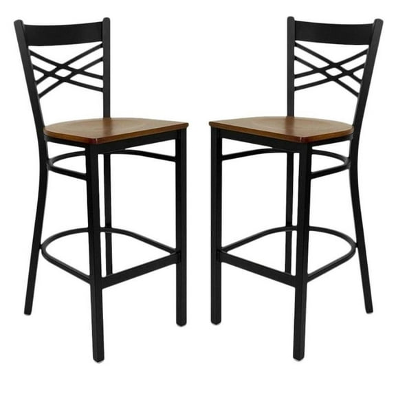 Home Square Hercules 29" Back Bar Stool in Cherry/Black - Set of 2