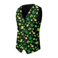 thumbnail image 6 of St. Patrick's Day 3-Piece Suit Set with Printed Trousers and Coordinating Vest for Formal Occasions Men's Green Clover Print Button Closure Suit, 6 of 7