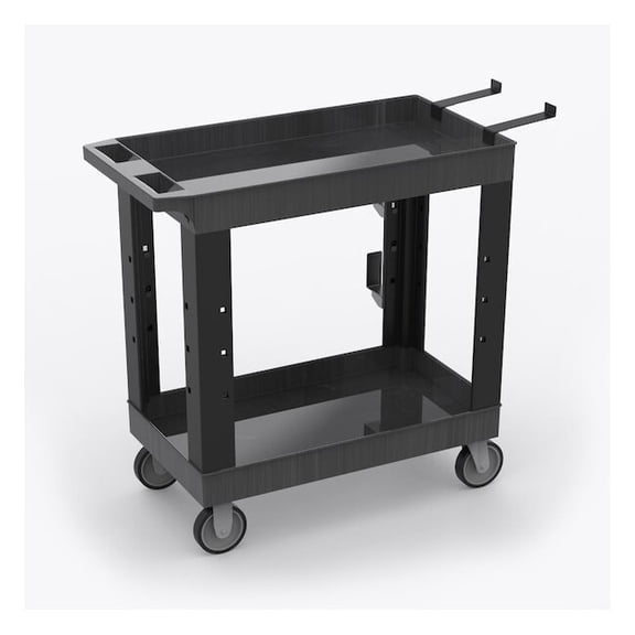 LUXOR EC11-NDUST-B 32" x 18" Heavy-Duty Industrial Cart - Two Tub Shelves with Ladder Holder Storage Hooks and Spool Holder