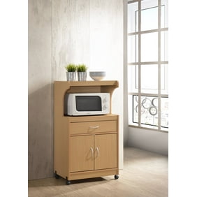 Microwave Stand Rolling Microwave Cart Wood Kitchen Storage Cart