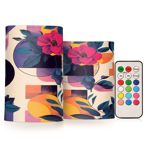 Yayeee Flameless Candles with Remote Flickering Battery Operated Multi Color Changing, Flowers Pattern Style