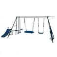 thumbnail image 2 of iRerts 6 in 1 Swing Set with Slide, Metal Outdoor Swing Sets for Kids with 2 Swings, Glider, Basketball Hoop, Soccer Goal, Swingset Playset for Kids Boys Girls, Kids Outdoor Swing for Backyard, Blue, 2 of 9