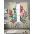 thumbnail image 3 of Maple Leaf Sheer Curtains 84 inches Long 2 Panels Set Medieval Vintage Floral Background Sheer Window Curtain Rod Pocket Voile Drapes for Living Room/Bedroom, Each 52" W x 84" L, 3 of 7