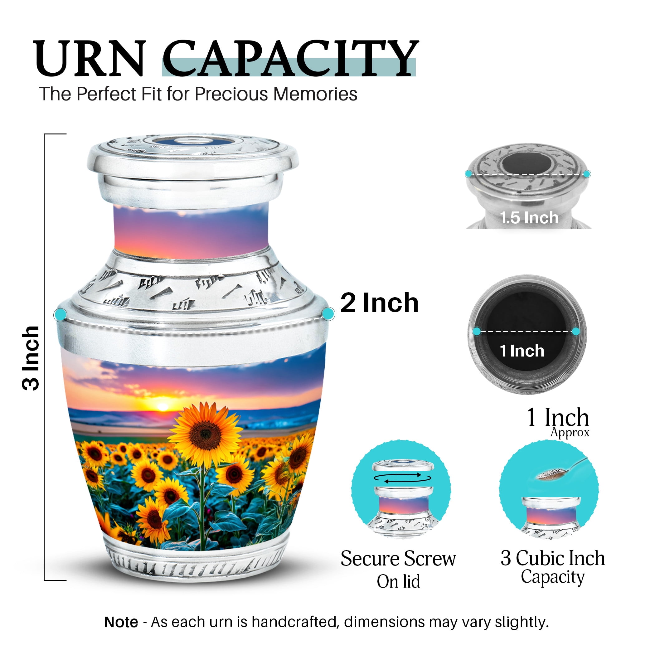 SABURIAL Sunflower Urn - Adult Urn Human Remains - 3 Inch - Pack Of 4 - Small Urns For Ashes Keepsake - Unique Urns For Human Ashes - Memorial Burials For Ash