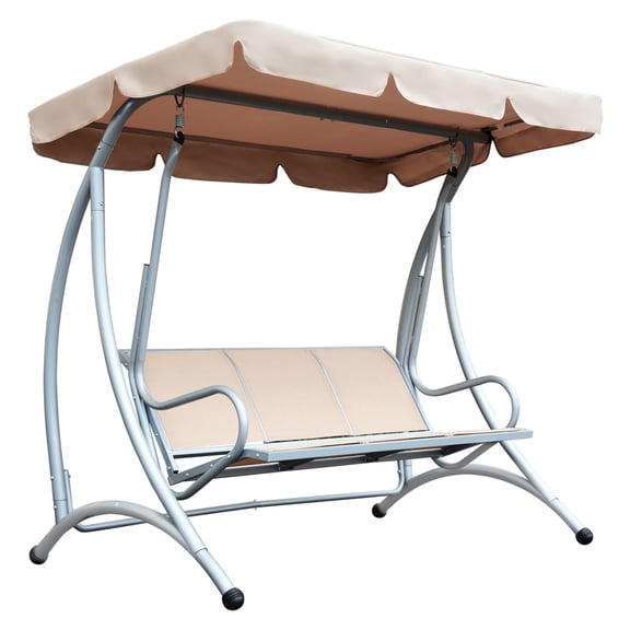 3-Seat Outdoor Swing Chair, Patio Swing with Canopy, Breathable Mesh, Steel Frame for Garden, Backyard, Beige