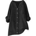 thumbnail image 4 of Long Sleeve Shirts For Women Solid Color Stand Up Collar Button Cotton d Shirt Blouse Womens Long Sleeve Tops, 4 of 7