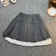 thumbnail image 4 of Girls Pleated Skirts New Girls Lace A-Line Pleated Mini Skirt Cute Bow Uniform School Skirts with Shorts for Kids Gray 8 Years, 4 of 7