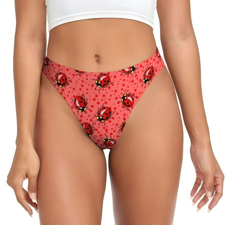 Qokaie Ladybugs On Red Polka Dot Printed Women s Cotton Thong Underwear  Sexy Breathable Panties G-string-Small