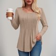 thumbnail image 2 of vigerkar Womens Long Length Sleeve Tops Casual Crew Neck T Shirt Pleated Loose Fit Blouses (Khaki, S), 2 of 7
