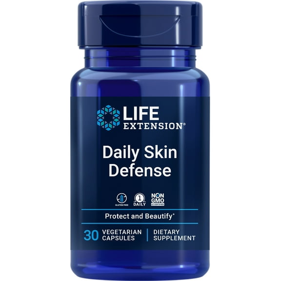 Life Extension Daily Skin Defense - Helps fight appearance of wrinkles & oxidative stress - Gluten-Free, Non-GMO - Once Daily - 30 Vegetarian Capsules