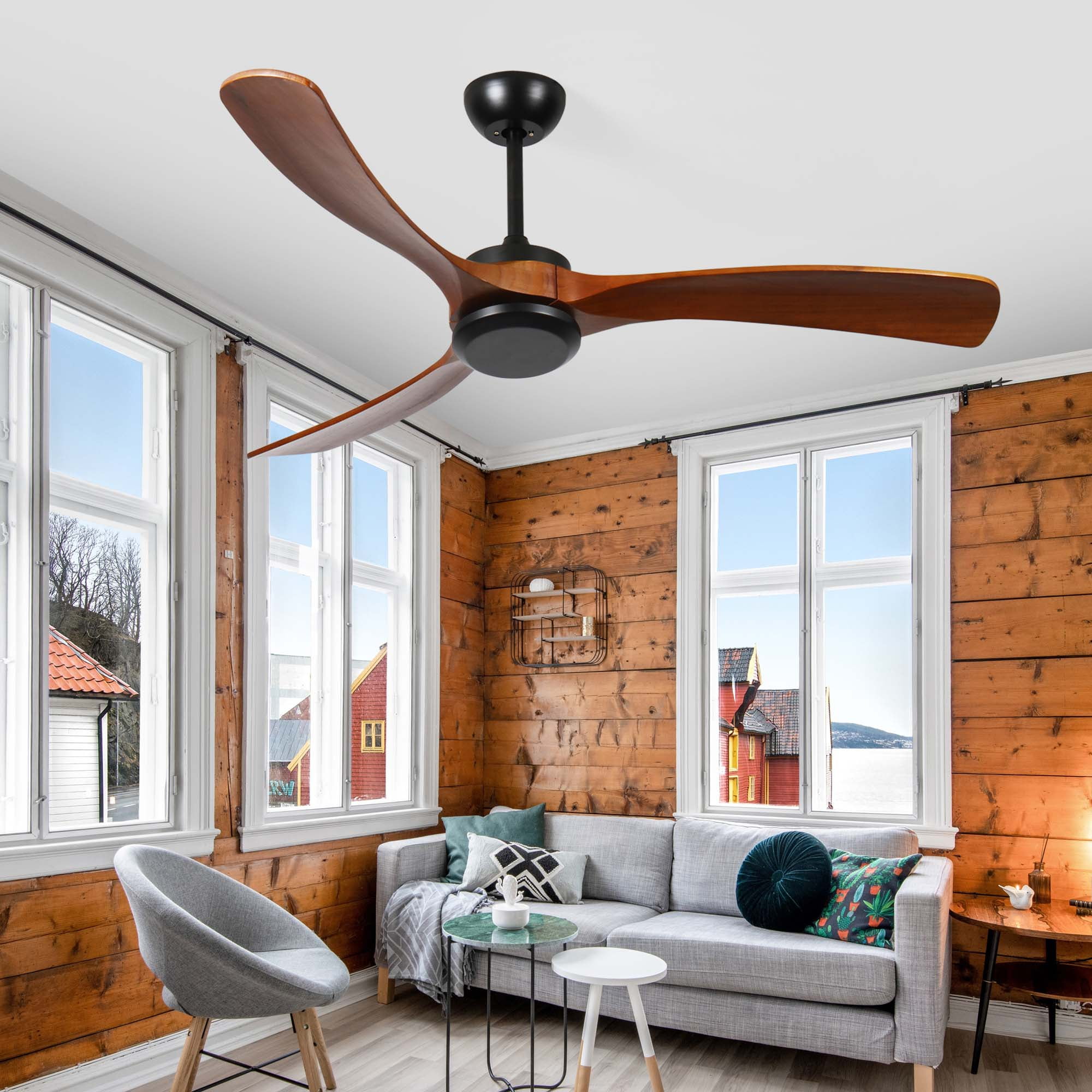 Miniyam 72 inch Wood Ceiling Fan No light with Remote Control, Low Profile Ceiling Fan without Light, Noiseless Reversible DC Motor with Timer