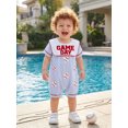thumbnail image 6 of RUINIXCW Newborn Baby Boy Girl Game Day Outfit Infant Baby Boys Summer Fall Clothes Striped Romper Football Baseball Basketball Embroidery Doll Collar Short Sleeve Jumpsuit, 6 of 9