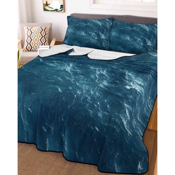 Dark Blue Nautical King Size Down Alternative Comforter, Lightweight Comforter Quilt Bedding Set with Pillow Shams Ocean Beach Coastal Seaside All Seasons Bed Comforter Duvet Insert 96"x106"