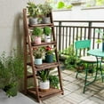 thumbnail image 2 of Fionafurn Wooden 4-Tier Ladder Shelf Foldable Bookshelf Plant Stand Display Shelf, Brown, 2 of 8