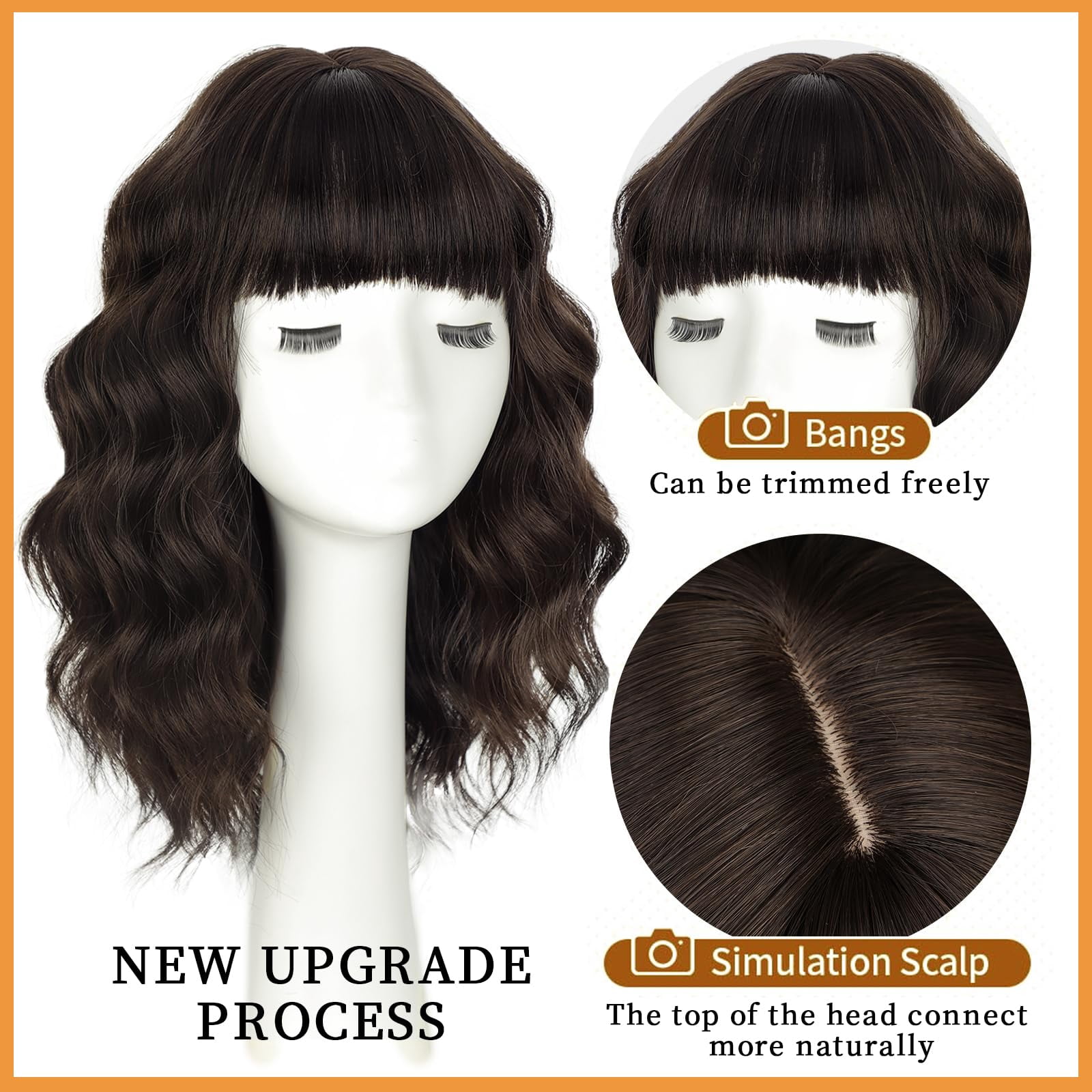 Wig with Bangs Short Bob Wigs for Women Shoulder Length Wavy Curly Wigs Synthetic Fiber Wigs 14 Inches for Daily Party Use