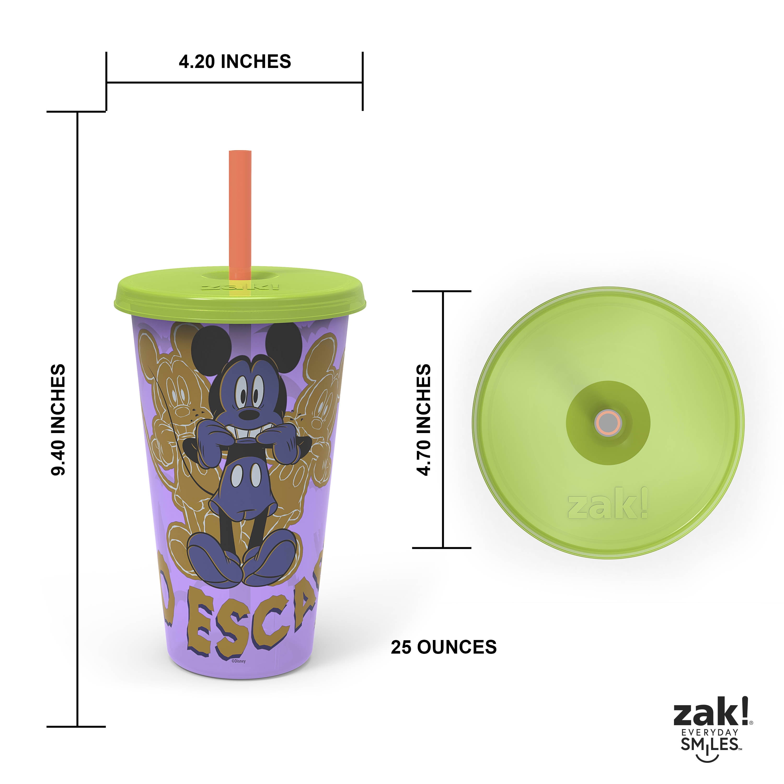 Zak Designs 4 pcs Tumbler Set 25 oz Glow in the Dark Plastic Halloween Cup,  Disney Villains