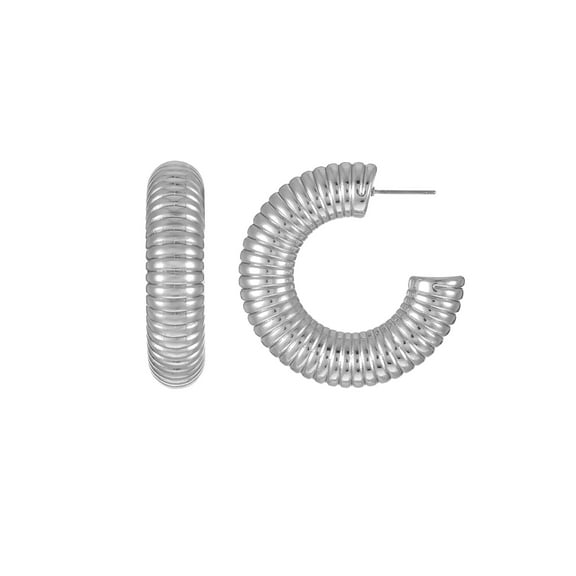 No Boundaries Silver-Tone Ribbed Hoop Earrings, 1-Pair, Women’s