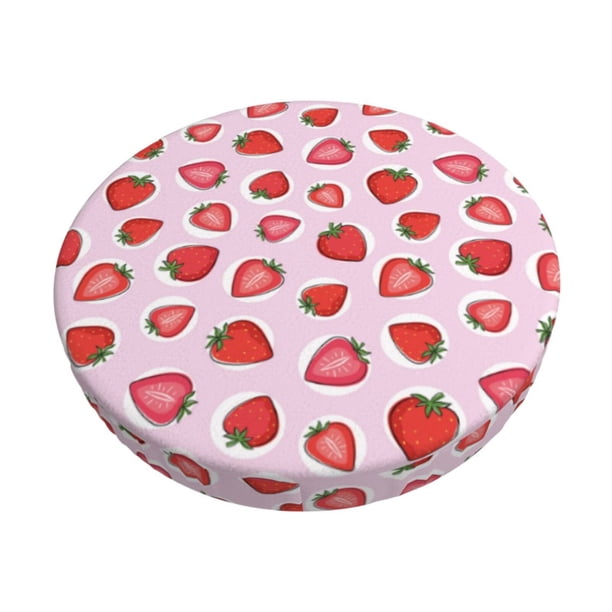 Disketp Hand Drawn Strawberry Funda Redonda para Taburete, Funda de Cojín para Silla de Bar Suave y Elástica-12 inch
