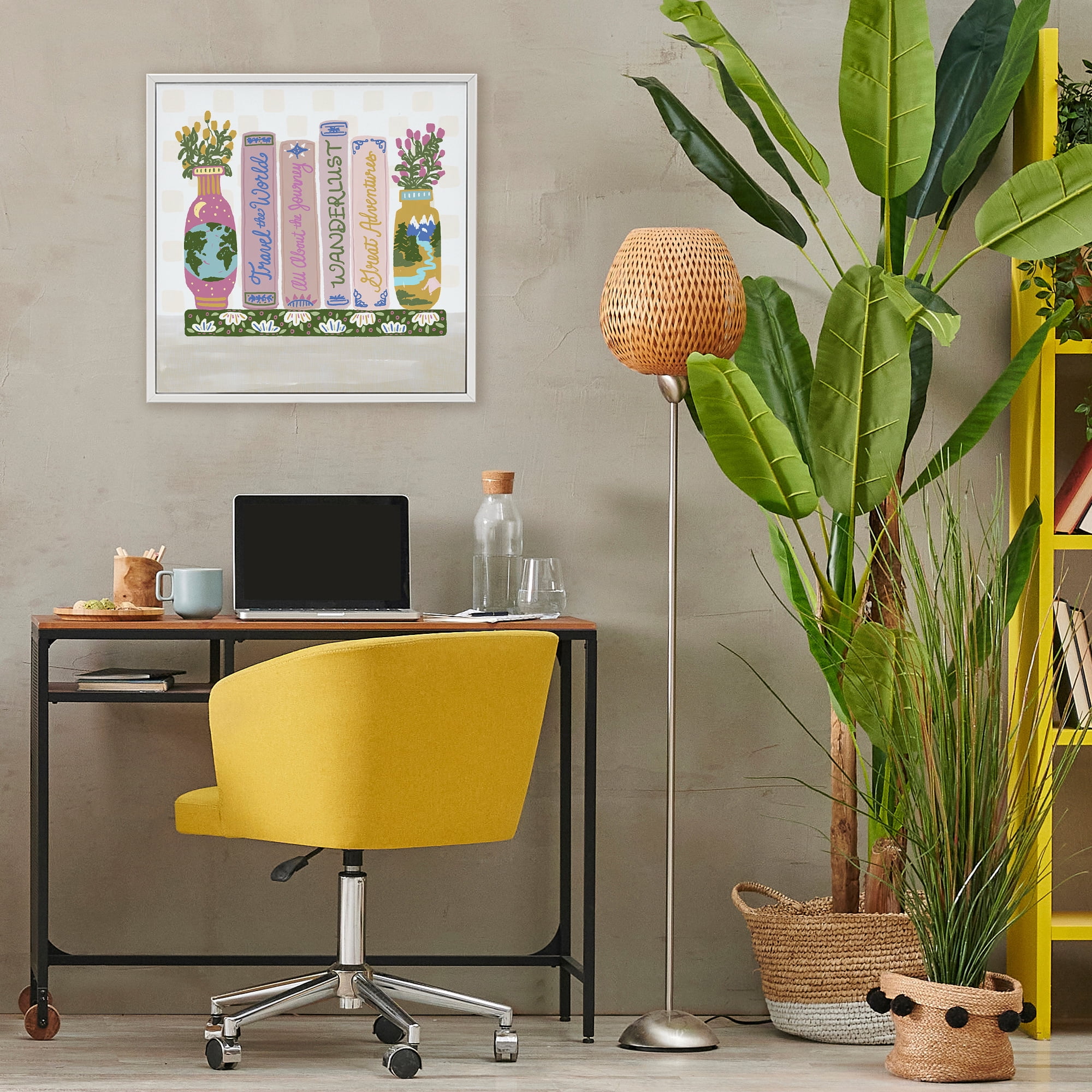Stupell Industries Boho Travel Books Shelf White Framed Giclee Art, design by Connie Summers