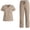 Khaki 03, variant on Karymi Going Out Tops Scrub Set, V-Neck Short Sleeve Multi-Pocket Top Elastic Drawstring Waist Pants, Comfortable Stretch Breathable Medical Uniform Tops for Women Trendy