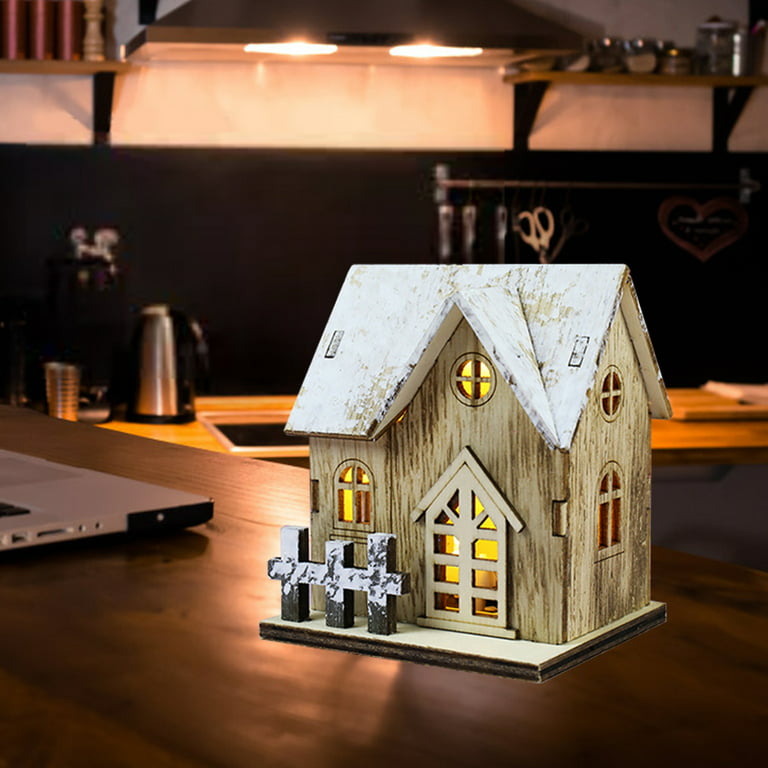 Christmas Luminous Wooden House Christmas Decorations for Home DIY