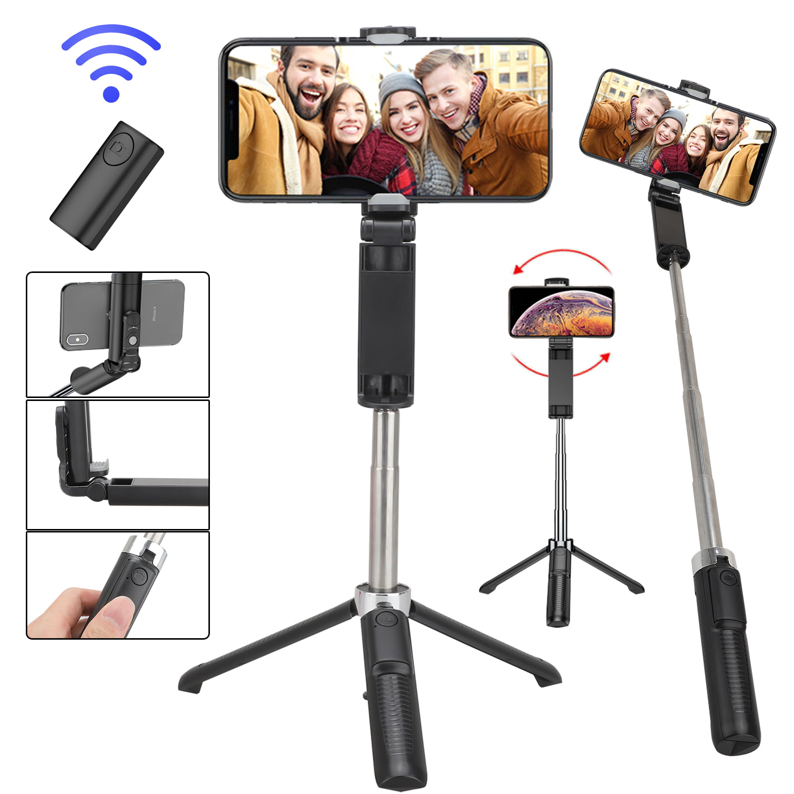 Selfie Stick 360 ° Rotation, Extendable Selfie Stick Tripod with.