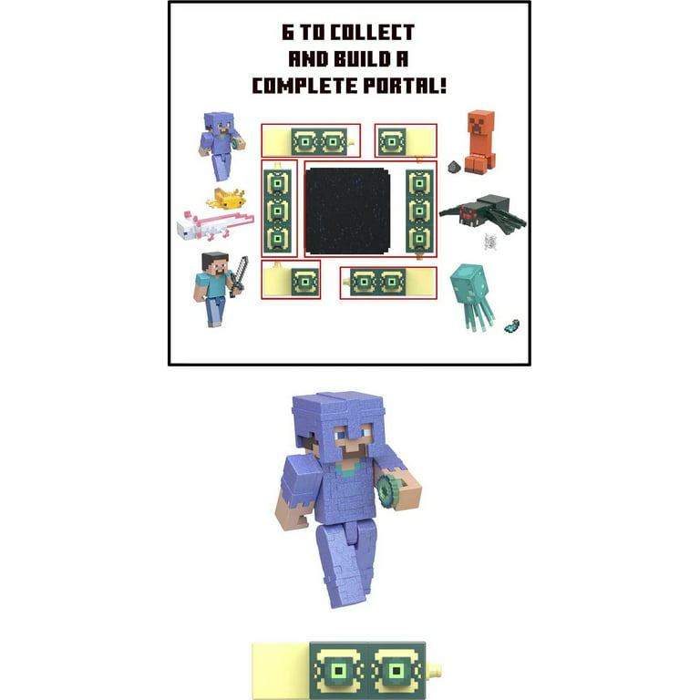 Minecraft Steve Action Figure, 3.25-in, with 1 Build-a-Portal Piece & 1  Accessory, Building Toy Inspired by Video Game, Collectible Gift for Fans 