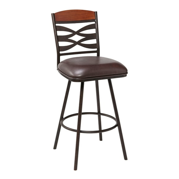 Sinclaire Contemporary 30" Bar Height Barstool in Auburn Bay Finish with Brown Faux Leather and Sedona Wood Finish Back