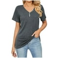 thumbnail image 2 of Wycnly Cute Tops for Women Short Sleeve V-Neck Solid T shirts Summer Causal Button Down Breathable Soft Workout Tunic Blouses Dark Gray M Clearance Clothes, 2 of 5