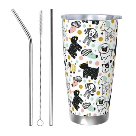 

Ocsxa Funny Puppy Pattern 20oz Travel Coffee Mug with Flip Lid Stainless Steel Insulated Insulated Coffee Mug Thermal Cup with Splash Proof Sliding Lid-Straw Three-piece Set