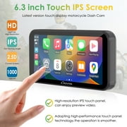 Carpuride Motorcycle CarPlay Screen, Dual 1080P Dash Cameras, IP67 Waterproof, Touch Screen (603D)