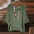 thumbnail image 2 of Wyobmus Womens Linen Tops Short Sleeve Round Neck Loose T Shirt Solid Color Draped Shoulder Flowy Tees Tunic Summer Shirt With Pockets S-2X Olive Green, 2 of 7