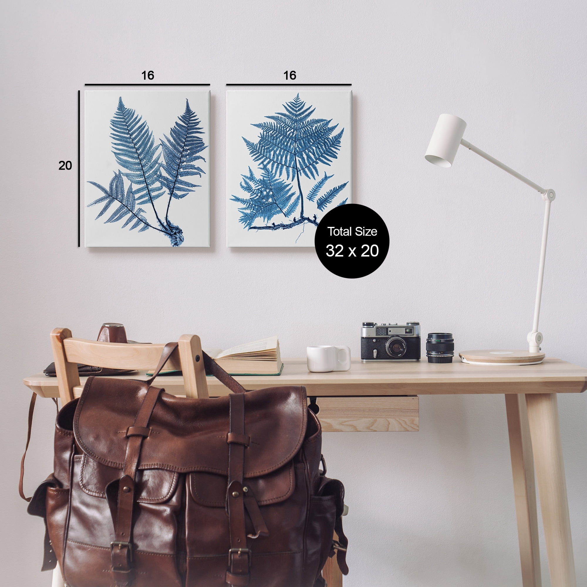 Stupell Industries Bold Blue Ferns Woodland Nature Botanical & Floral Painting Gallery Wrapped Canvas Print Wall Art, Set of 2