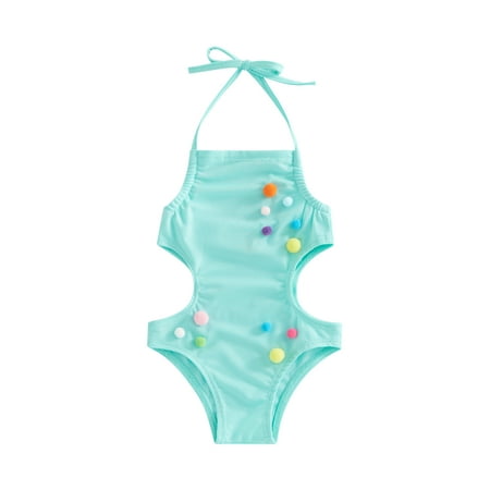 

Jkerther Kids Baby Girl 2pcs Swimsuits Summer Plush Ball Sleeveless Bandage Halter Tops and Beach Shorts Set Swimwear