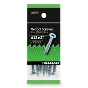 Hillman Wood Screws #12 x 2", Flat Phillips, Zinc Plated, Steel, Pack of 7