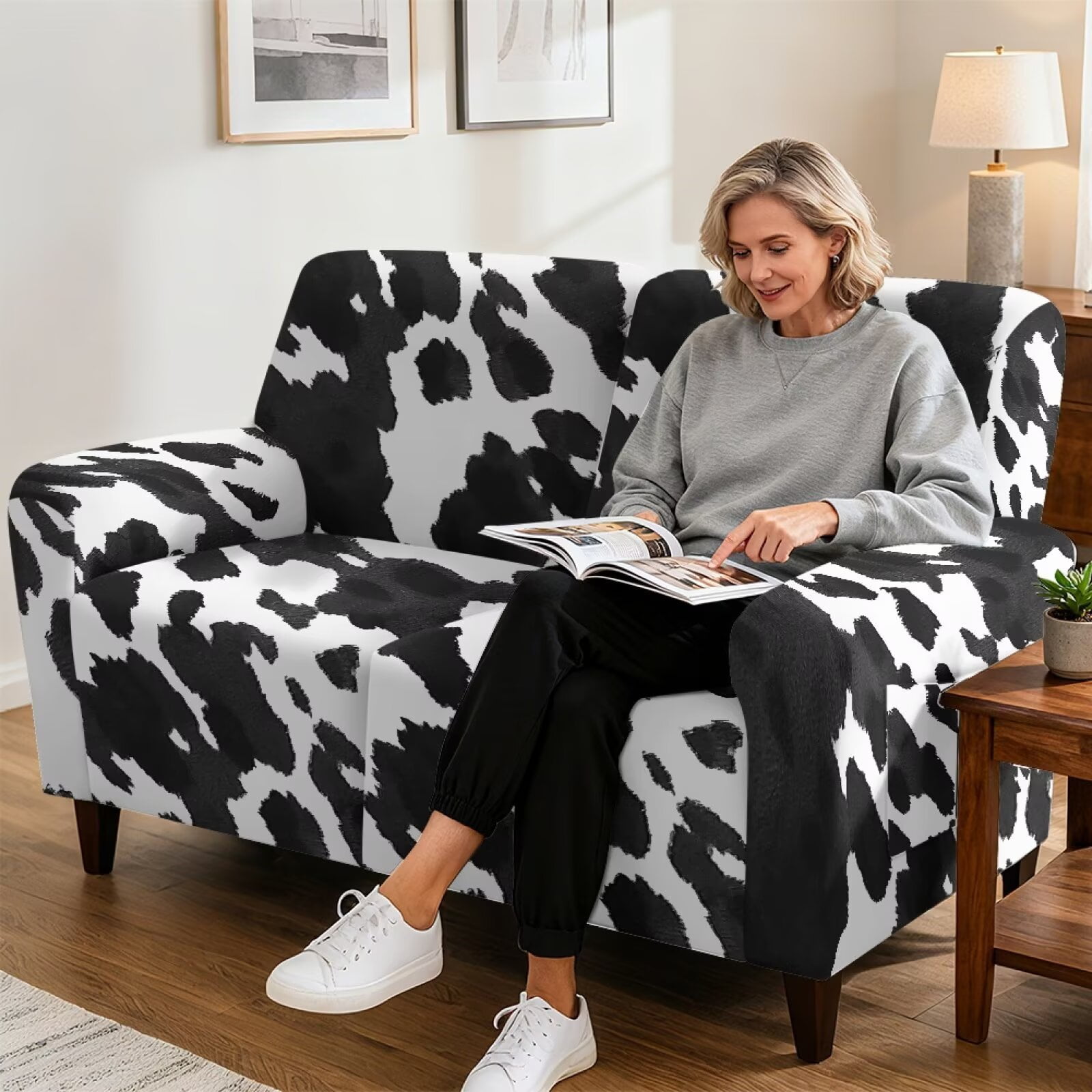 Yuyamidu Cow Print Recliner Loveseat Covers for Living Room Washable Recliner Loveseat Slipcover with Elastic Edge Breathable Reclining Couch Covers Gift for Friends