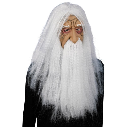 Long Hair Wise Old Man Wizard Mask, Adult Halloween Accessory 